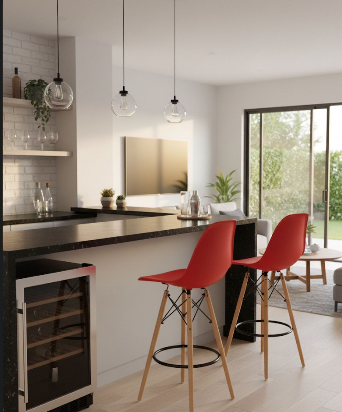 Set of 2 Modern Red Bar Stools — $100
