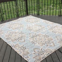 StyleWell Blue 8 ft. x 10 ft. Floral Indoor/Outdoor Area Rug