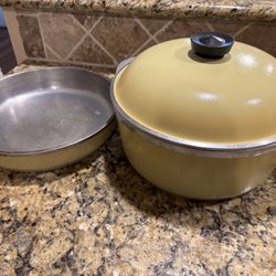 Vintage Club Aluminum Harvest Gold Skillet Frying Pan, 3 Piece, Dutch Oven - 4 Qt Stock Pot And Lid 11.5 All For $45
