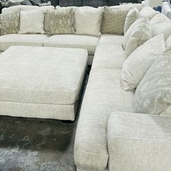 Modern Cream Sectional + Oversized Ottoman!