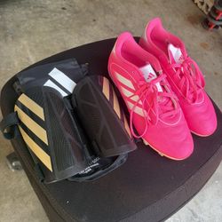 Adidas Soccer Cleats + Shin Guards – Size US 5½ (EU 38)
