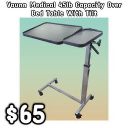 NEW Vaunn Medical 45lb Capacity Over Bed Table With Tilt: njft