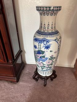 Large Chinese Porcelain Floor Vase with Stand