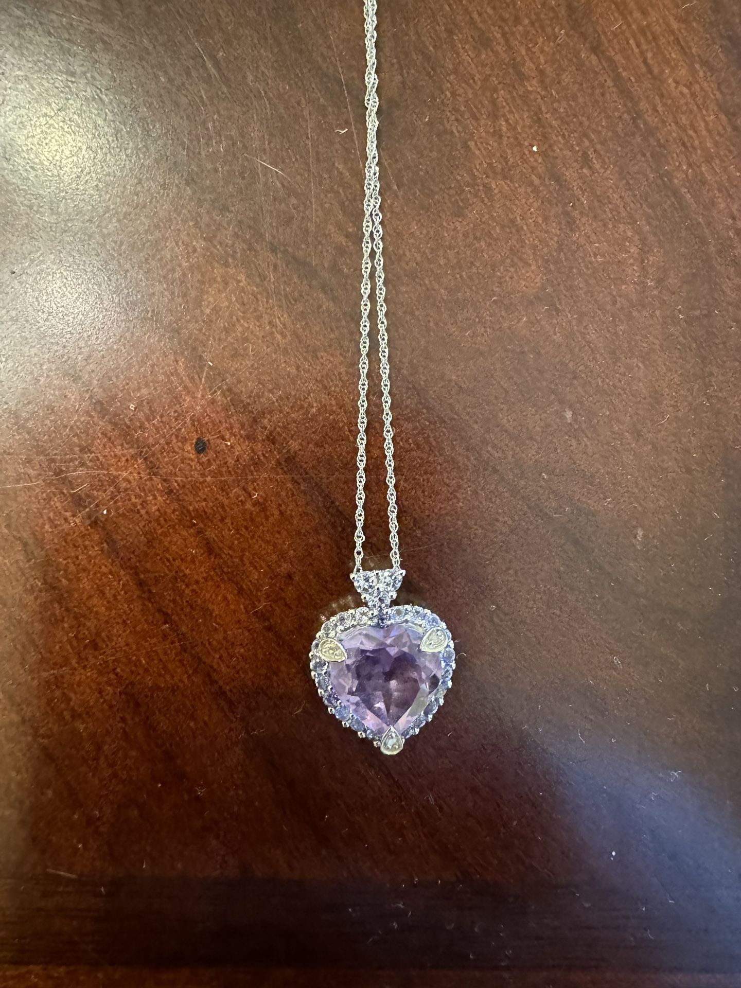 White Gold Amethyst Heart Pendant And Chain