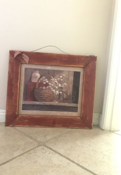 Burgundy wood framed country picture