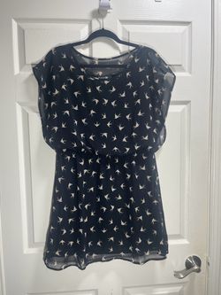 Forever 21 Black Bird Print Chiffon Dress