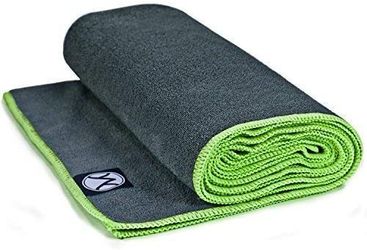 Youphoria 24-Inch-by-72-Inch Microfiber Yoga Towel, Gray Towel/Green Stitching. Condition is New.