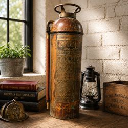 Antique Essanay Copper Soda Acid Fire Extinguisher Pyrene c1(contact info removed) 2.5 Gal