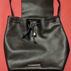 Pristine: Victorias Secret leather shoulder/ book bag with drawstring closure
