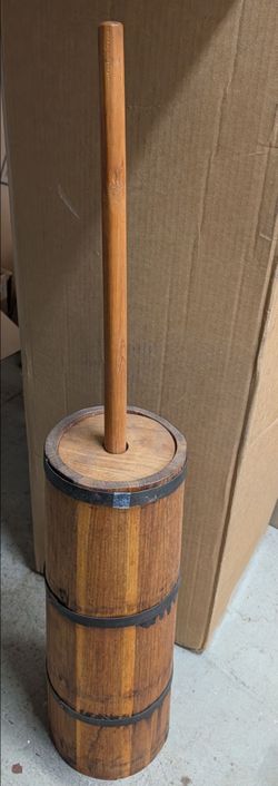Antique wooden butter churn. Complete