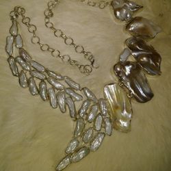 HUGE genuine Biwa Pearls collar necklace Angel wings