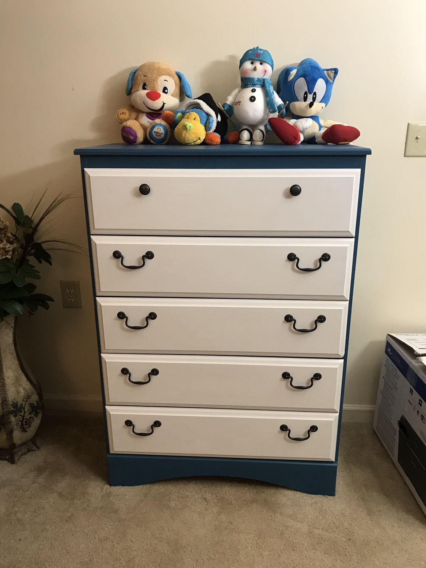 Teal blue/white 5-drawers dresser