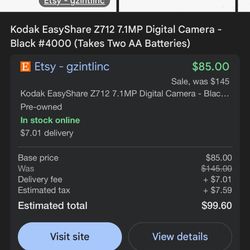 Kodak EasyShare Z712 7.1MP Digital Camera - Black #4000 (Takes Two AA Batteries