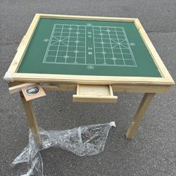 Mahjong Folding Table with Drawers - Wood Square 4 Player Domino Card Game Table