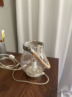 Glass Lantern Table Lamp with Rope Handle