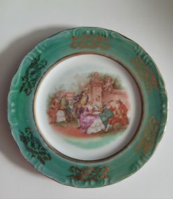 Green decorative plate Japanese porcelain