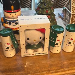 Hello Kitty Starbucks Star Bucks Plush Plushie Doll Stuffed Animal Tumbler Thermos 