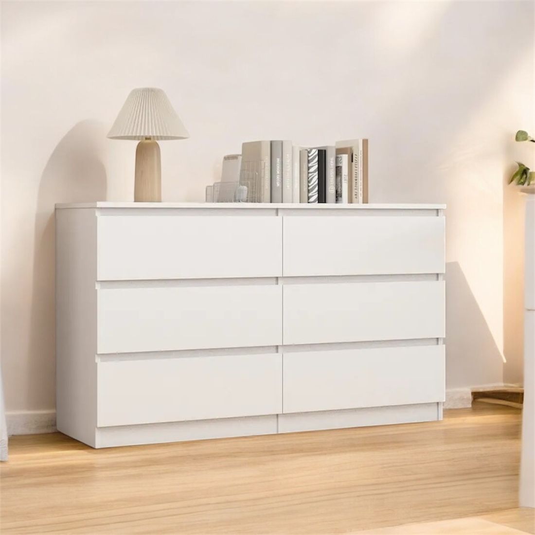 6 Drawer Dresser, 47.2'' Wood Storage Side Cabinet Chest of Drawer for Bedroom Living Room, White