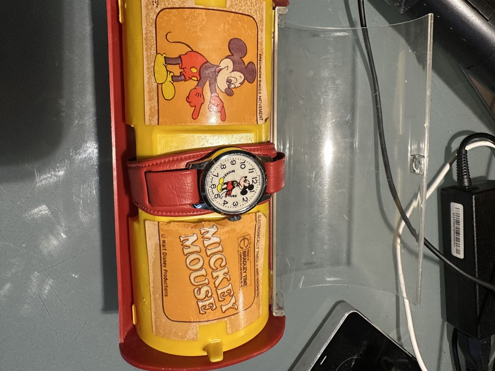 Vintage Swiss Bradley Red Glove Mickey Mouse Mechanical Watch