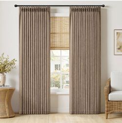 Pinch Pleated Linen Curtains, 40"x 96", Linen Brown