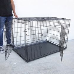 $65 (New in box) Folding 48” dog cage 2-door pet crate kennel w/ tray 48”x29”x32” 
