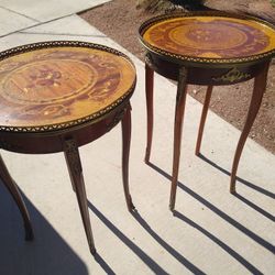 2 Antique /Vintage Tables. Brass Ornate Carvings. And Trim