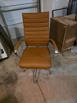 Tan Leather High-Back Office Chair