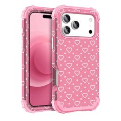 New Hocase Heavy Duty Case for iPhone 18 Pro Max 2026, Hearts/Polka Dots Shockproof Protection Soft Silicone Rubber+Hard Plastic Bumpers Hybrid Protec