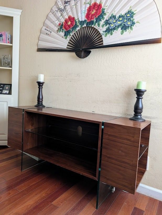 Wood glass living room console table buffet credenza media TV stand ultra contemporary modern Sideboard