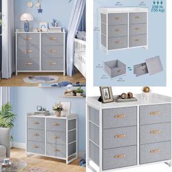 Dresser for Bedroom with 6 Drawers, Chest of Drawers, with Water-Resistant Changing Table, Storage Organizer Cabinet, for Kids Room