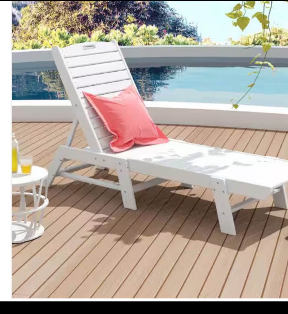 SKU#:OP2003-WH LAGUNA POLY RECLINING CHAISE LOUNGE, WHITE