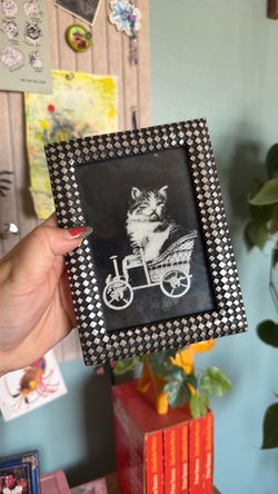In My Automobile • Framed Vintage Cat Photograph Print