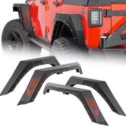Front & Rear Fender Flares Compatible with 2007-2018 Jeep Wrangler JK JKU Unlimited, 4-PCS Heavy Duty Steel Mud Guard Off-Road Wheel Fender Kit (Wrang