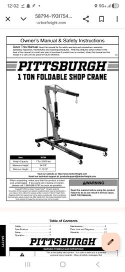 1 Ton Pittsburg Foldable Shop Crane