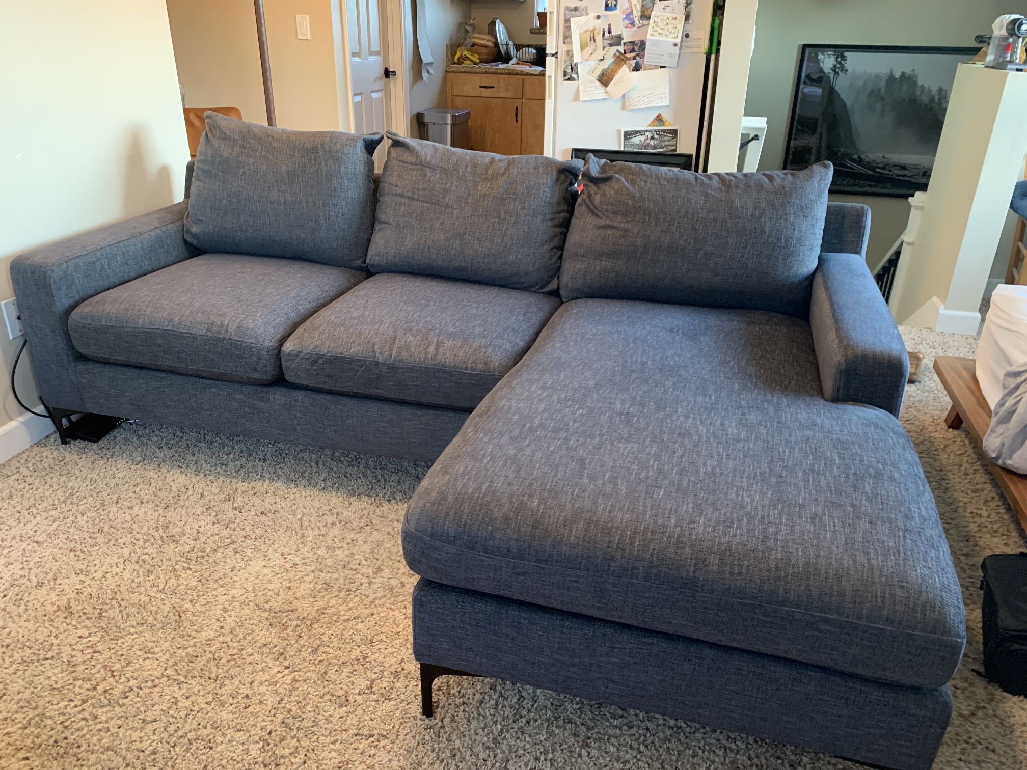Interior Define 92” Right Chaise Sofa Sectional Couch 