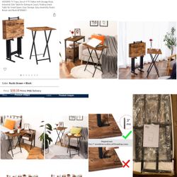 Rustic Brown and Black Set of 4 TV Tables with Storage Rack- New