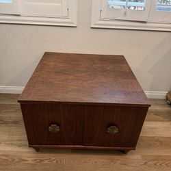 Mid-Century Modern Wood Nightstand / Cabinet with Sunburst Pulls