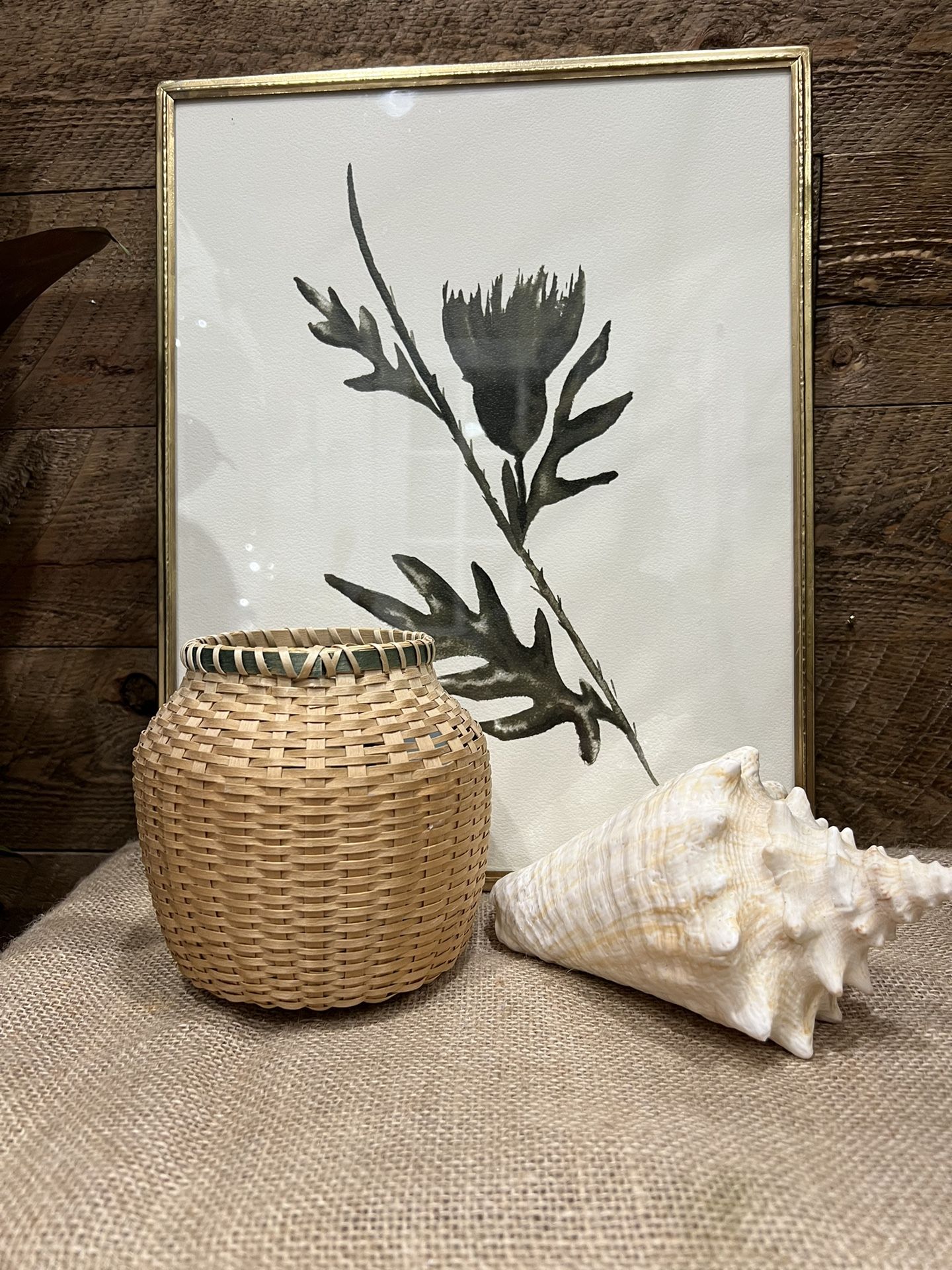 New Vintage Ash Small Basket Handmade Native Woven Wood Decor Accent Green Stripe