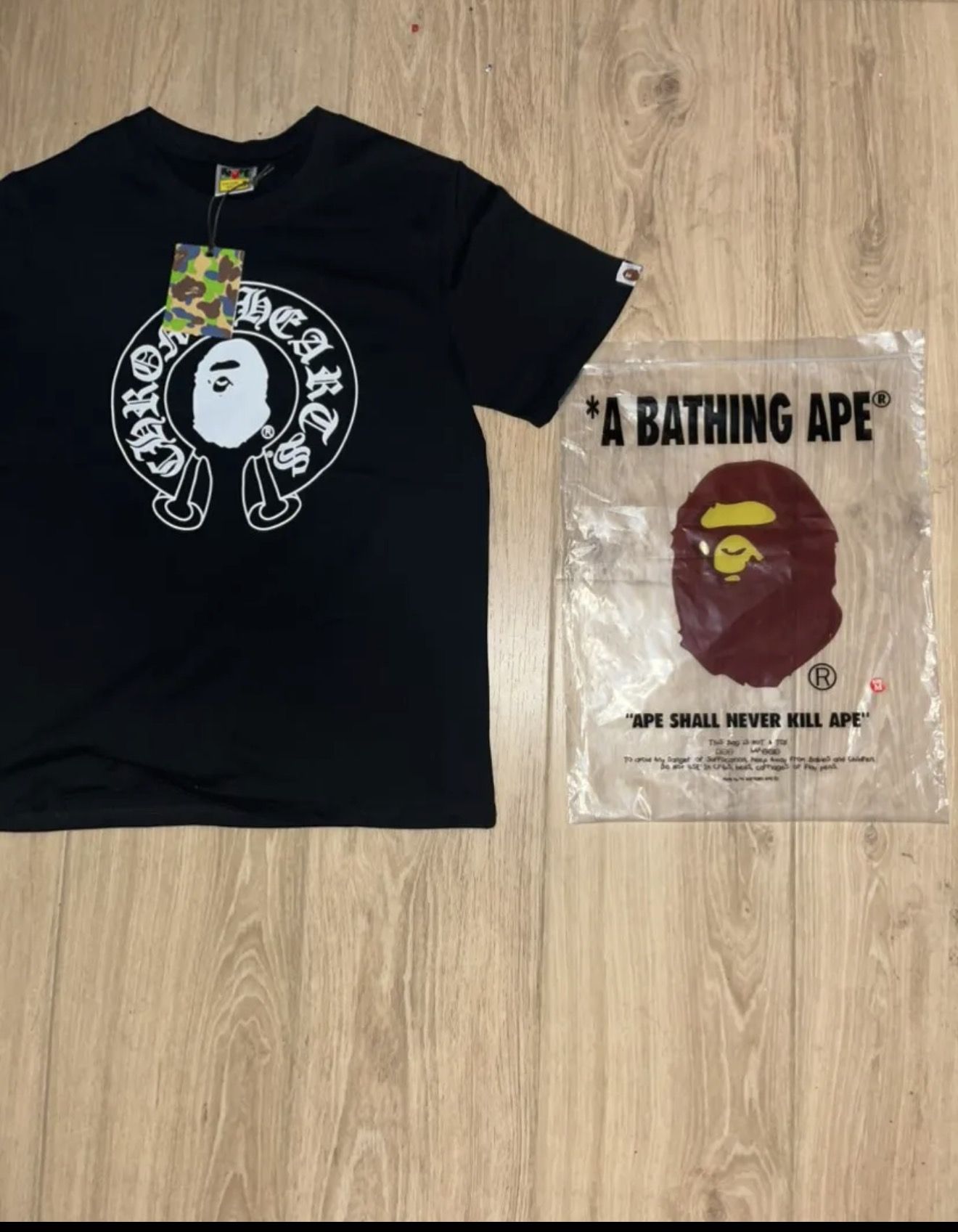 Brand new unopened Adult medium chrome heart bape shirt