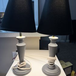 Pair of Wooden End Table Lamps – Grey Stone-Look Finish – 17.5” – Shades & Bulbs Included