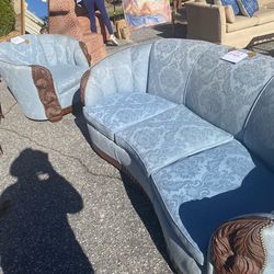 Antique Set -Baby Blue Sofa, And Chair