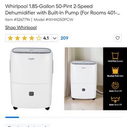Whirlpool Dehumidifier WHAD501CW New in Box