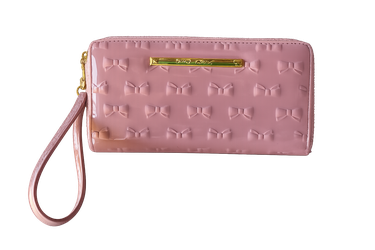 Betsey Johnson Pink Bow Embossed Zip Around Wristlet Wallet w/ ID Window