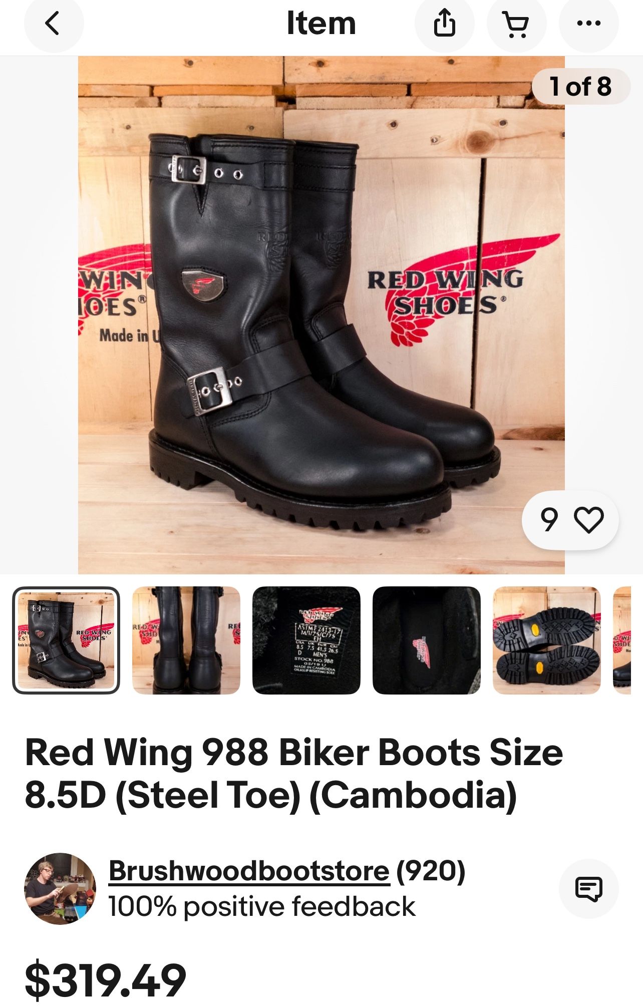 Red Wing Engineer 988 Steel Toe Motorcycle Boots Black Leather