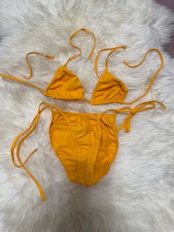 Small yellow y2k vintage retro bikini swimsuit festival rave outfit swim   No size or labor tag present