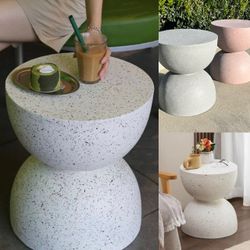 New In Box $35 Each Glitzhome 17.75 Inch Tall 15.75 “ Diameter Multi-Functional MGO Faux Terrazzo Gray Black Or Sand Garden Stool Planter Stand Accent