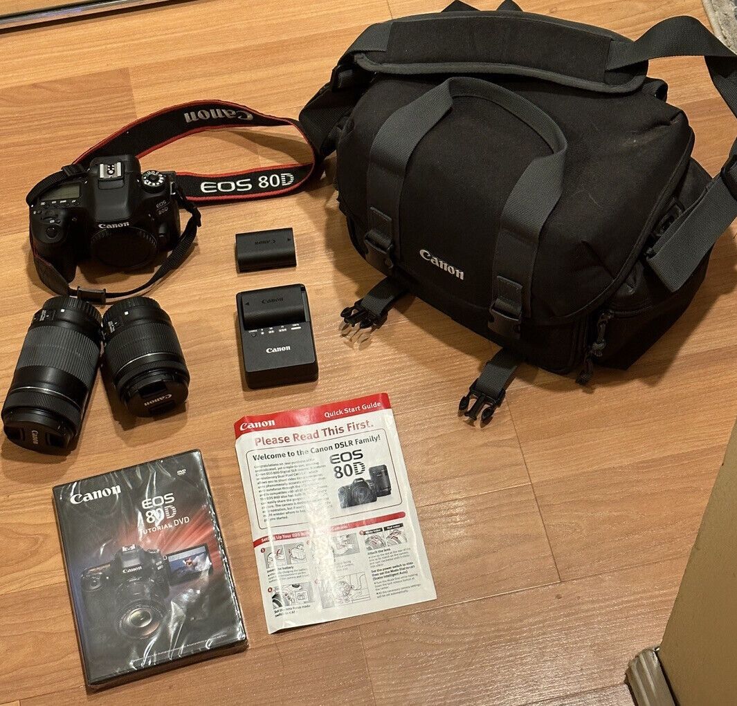 Canon EOS 80D Camera Digital SLR With 18-55mm and 55-250mm Lens & Bag