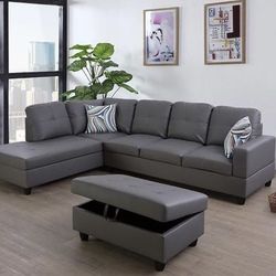 New Gray Leather Sectional Sofa Set