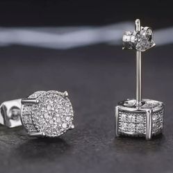 Iced Out Stud Earrings Silver Plated With Cubic Zirconia Hip Hop Jewelry  Women 