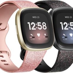 Adepoy Compatible with Fitbit Versa 3 Bands/Fitbit Sense Bands, Soft Sport Straps Adjustable Replacement Wristbands for Women Men, Small Glitter Black